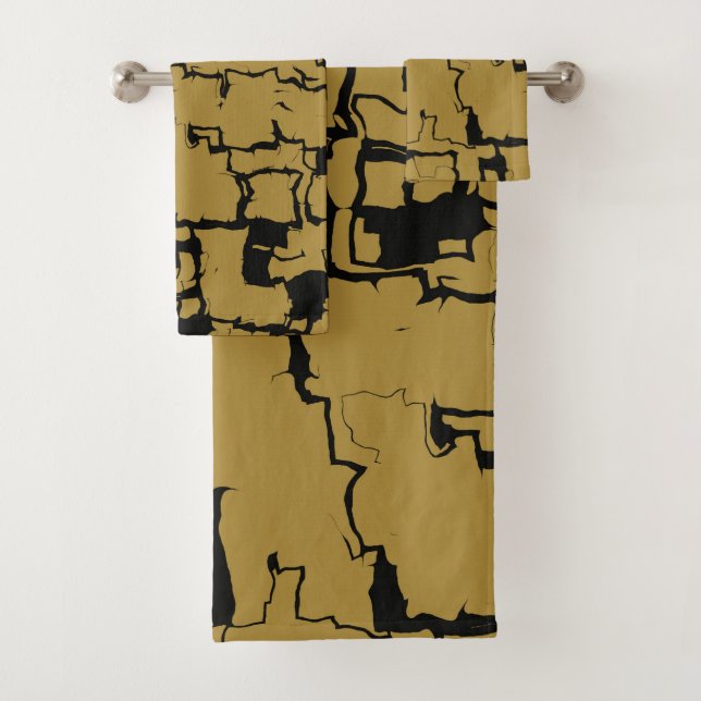 Conjunto De Toalhas Abstrato Preto E Dourado (Insitu)