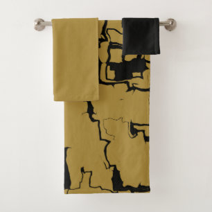 Conjunto De Toalhas Abstrato Preto E Dourado