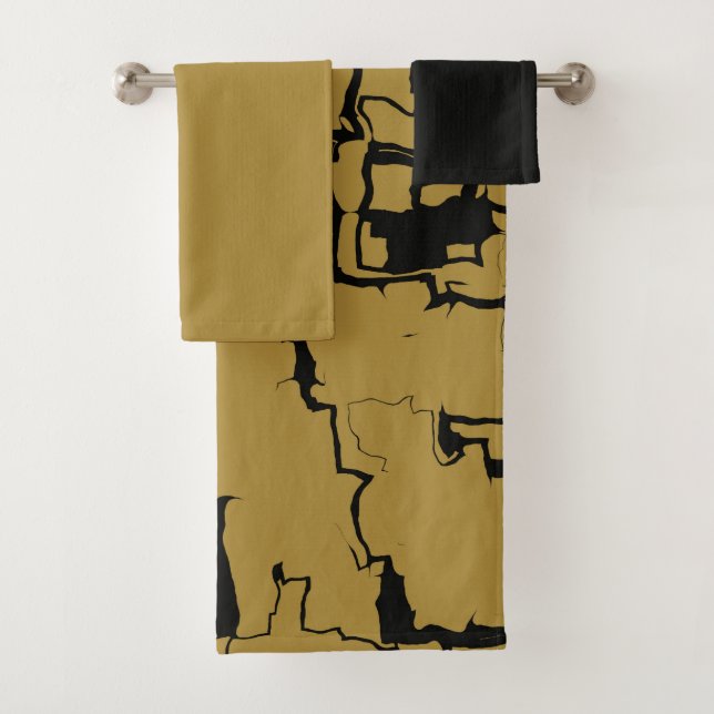 Conjunto De Toalhas Abstrato Preto E Dourado (Insitu)