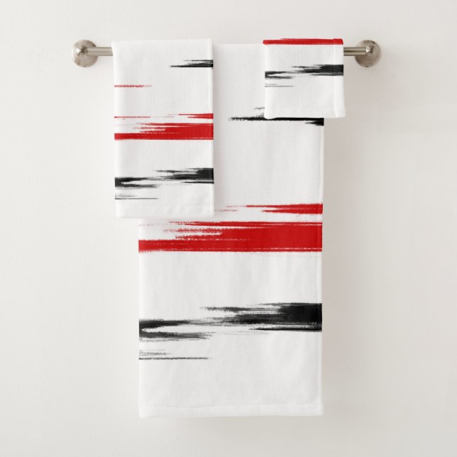 Conjunto De Toalhas abstrato preto e vermelho (Insitu)