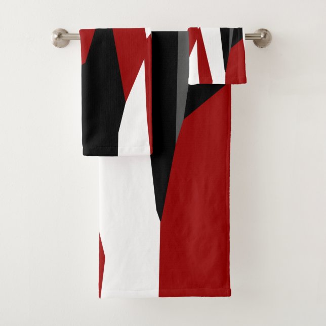 Conjunto De Toalhas Abstrato preto, vermelho e branco (Insitu)