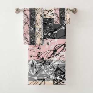 Conjunto De Toalhas Abstrato retro flores pequenas ramo das folhas flo