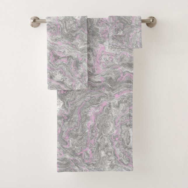 Conjunto De Toalhas Abstrato rosa e Cinza (Insitu)