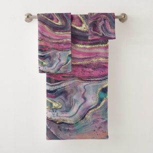 Conjunto De Toalhas Abstrato rosa e Cinza