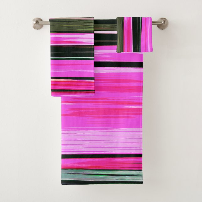 Conjunto De Toalhas Abstrato, Rosa E Vertical, Stripes 704 (Insitu)