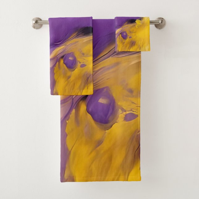 Conjunto De Toalhas Abstrato Roxo e Dourado (Insitu)