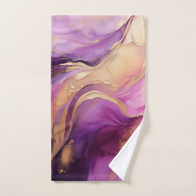 Conjunto De Toalhas Abstrato Roxo moderno e Dourado (Toalha de mão)