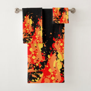 Conjunto De Toalhas Abstrato splash art _ amarelo alaranjado e vermelh
