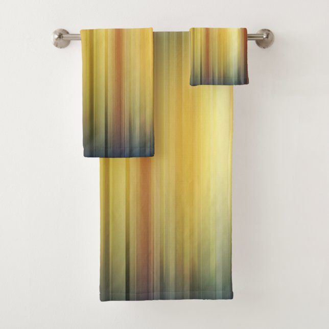 Conjunto De Toalhas Abstrato Stripes Espectro Fundo Azul Dourado (Insitu)