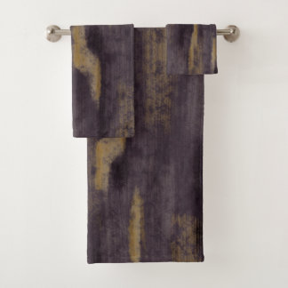 Conjunto De Toalhas Abstrato Suave Matizes Profunda Plum e Dourado