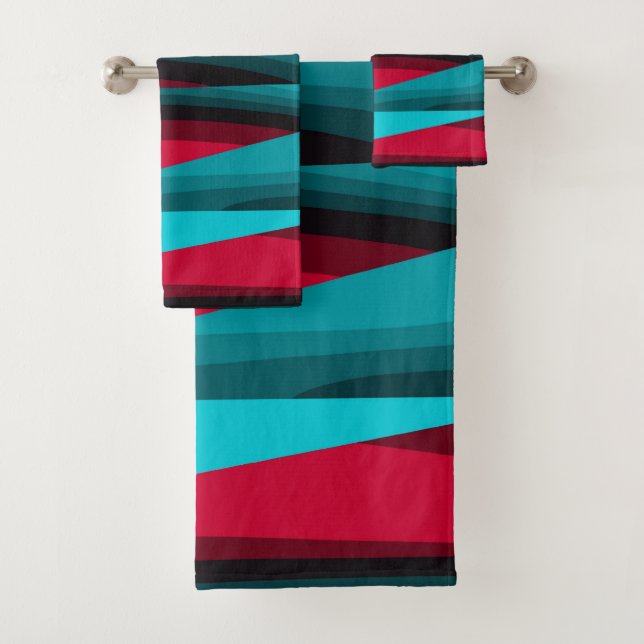 Conjunto De Toalhas Abstrato Teal-Red (Insitu)