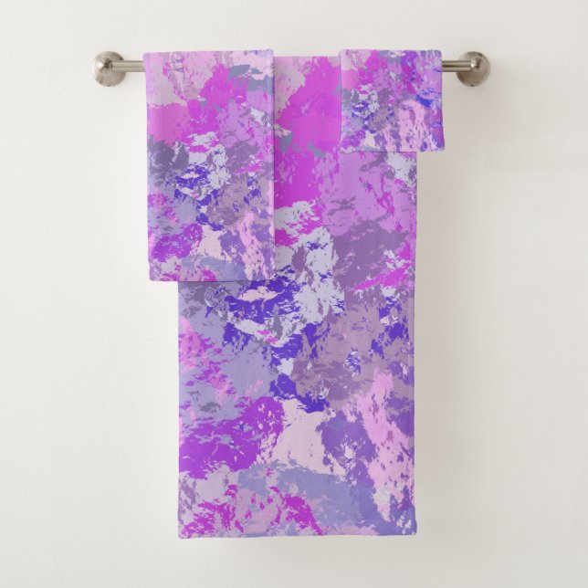 Conjunto De Toalhas Abstrato Trendy Camo Pink Púrpura Azul (Insitu)