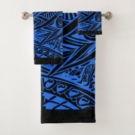 Conjunto De Toalhas Abstrato Tribal Negro E Azul