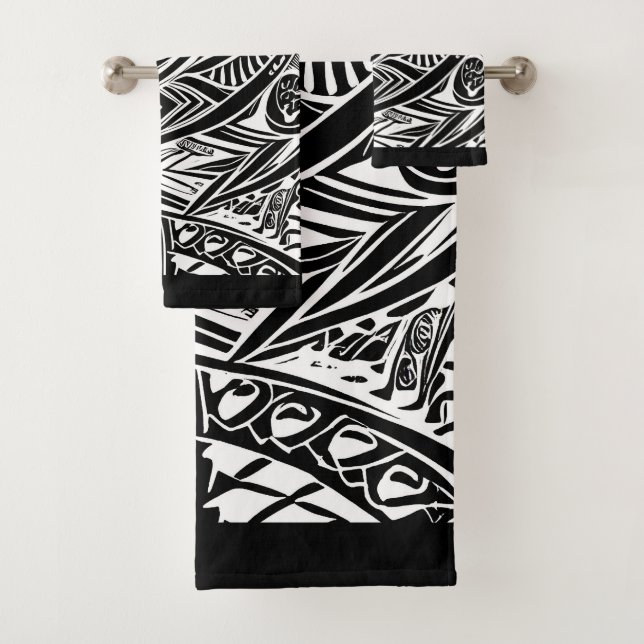Conjunto De Toalhas Abstrato Tribal Negro E Branco (Insitu)