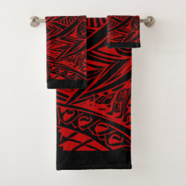 Conjunto De Toalhas Abstrato Tribal Negro E Vermelho