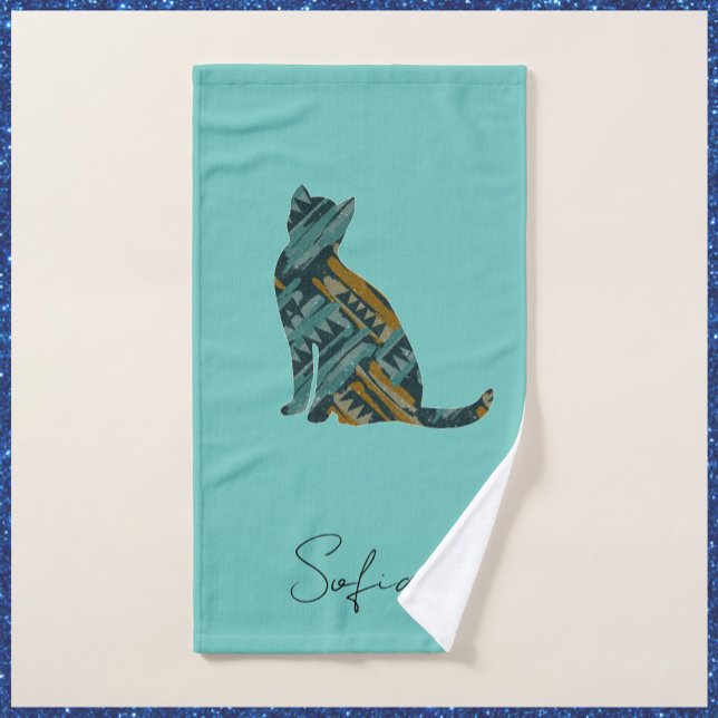 Conjunto De Toalhas Abstrato Turquoise Blue & Dourado Cat (Criador carregado)