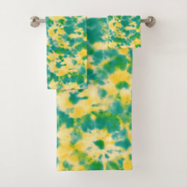 Conjunto De Toalhas Abstrato Verde e Amarelo Coletor de Água