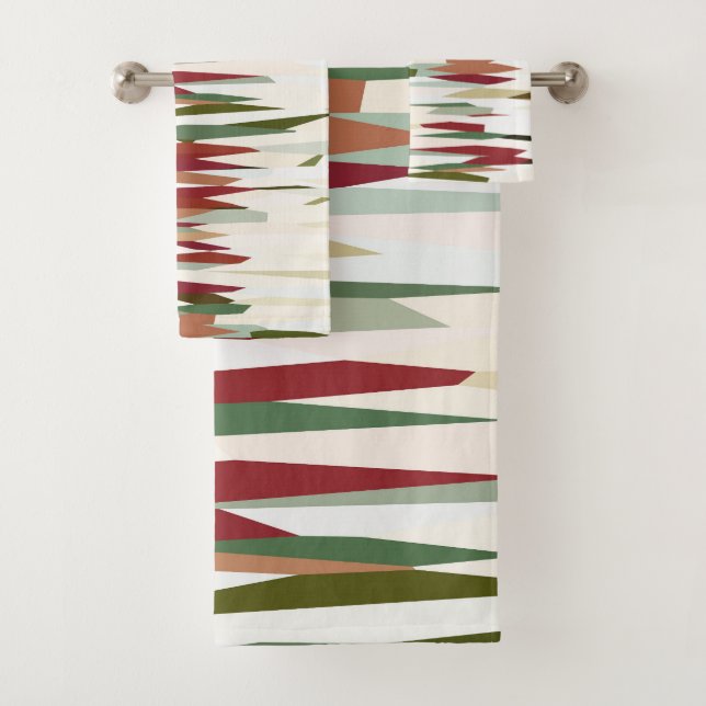 Conjunto De Toalhas abstrato verde e vermelho (Insitu)