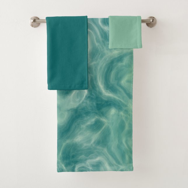 Conjunto De Toalhas Abstrato Verde Turquesa (Insitu)