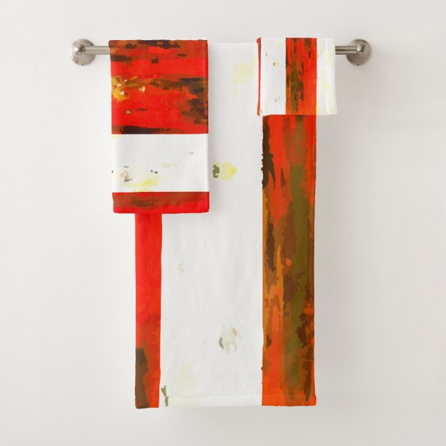 Conjunto De Toalhas Abstrato vermelho e branco estirado (Insitu)
