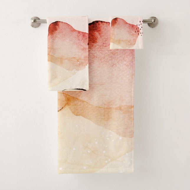 Conjunto De Toalhas Abstrato Watercolor Boho Terracotta Red (Insitu)
