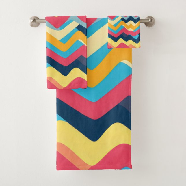 Conjunto De Toalhas Abstrato Zigzag Cores onduladas (Insitu)