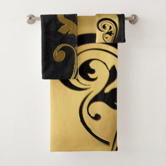 Conjunto De Toalhas Abstratos com ênfase Dourada em preto-e-branco