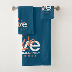 Conjunto De Toalhas ABUNDANTE LIFE John 10:10 TEAL cristão moderno