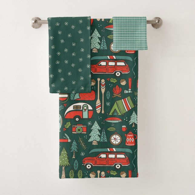 Conjunto De Toalhas Acampamento de Natal Russo Vermelho e Verde (Insitu)