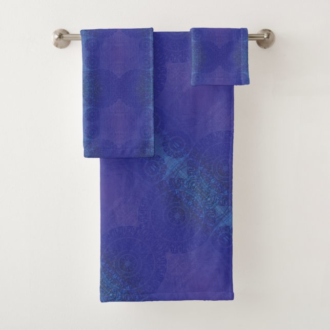 Conjunto De Toalhas Aceitação | Medalhões Blue Indigo Violet Boho (Insitu)
