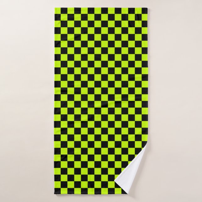 Conjunto De Toalhas Acid green black checkerboard pattern (Toalha de Banho)