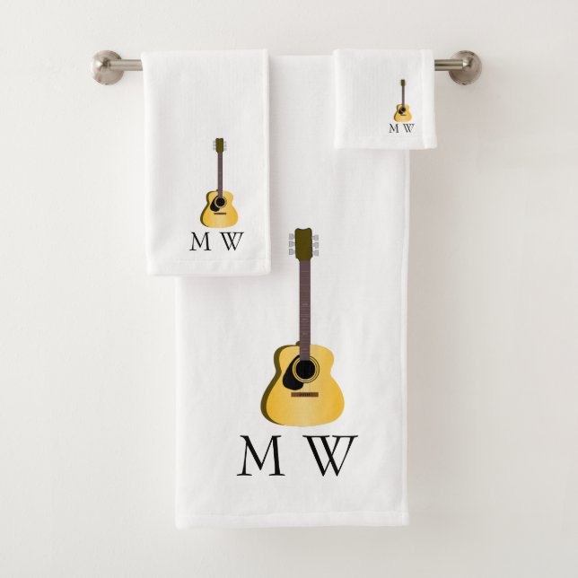 Conjunto De Toalhas Acoustic Guitar Design Monogrammed (Insitu)