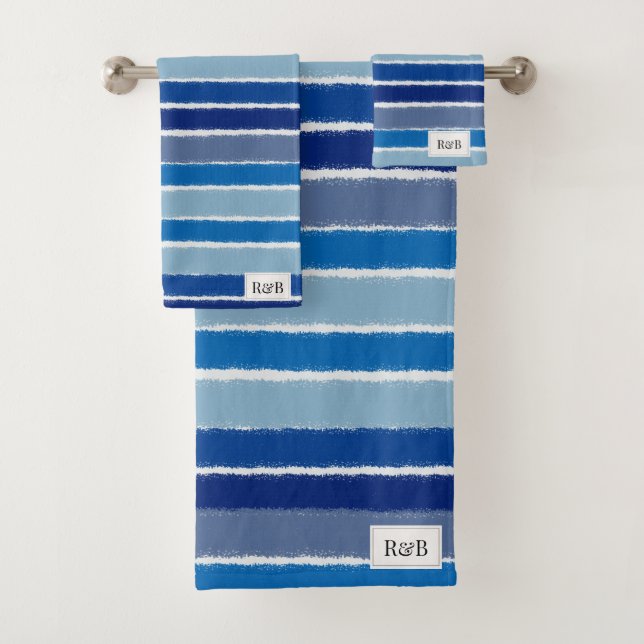 Conjunto De Toalhas Across The Lines In Blues - Monogram Towel (Insitu)