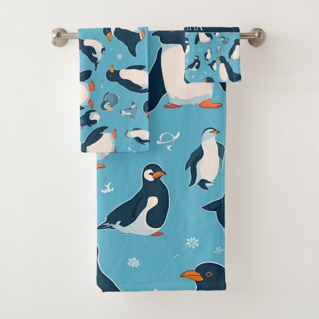 Conjunto De Toalhas Adelie Penguin Pastel - Padrão Colorido (Insitu)