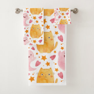 Conjunto De Toalhas Adorable Cats and Ghosts Pattern