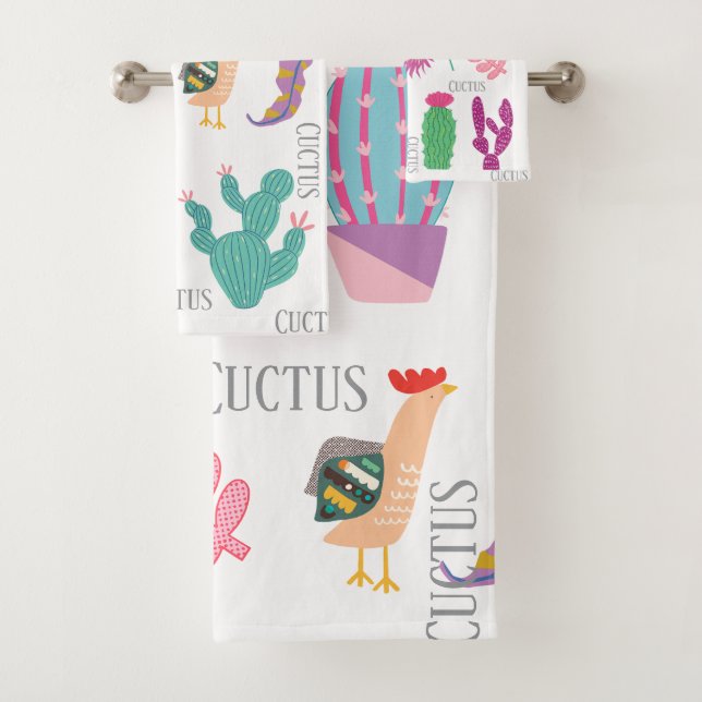 Conjunto De Toalhas Adorable custus and leaves pattern cute pink blue (Insitu)