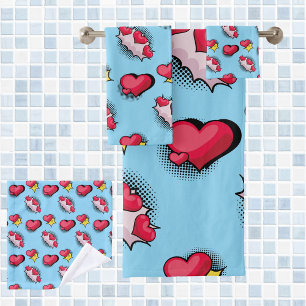 Conjunto De Toalhas Adoráveis presentes cardíacos vermelhos e pretos