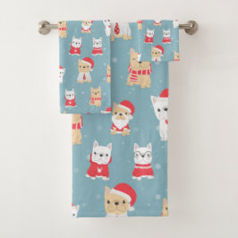 Conjunto De Toalhas Adorável padrão de Natal de Bulldog Francês