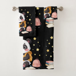 Conjunto De Toalhas Adorável panda lendo, estrelas, padrão