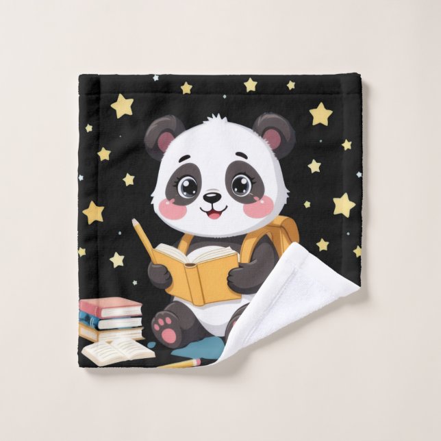 Conjunto De Toalhas Adorável panda lendo, estrelas, padrão (Pano de lavar)