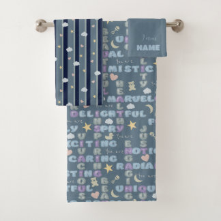 Conjunto De Toalhas Afirmações Positivas A-Z Azul