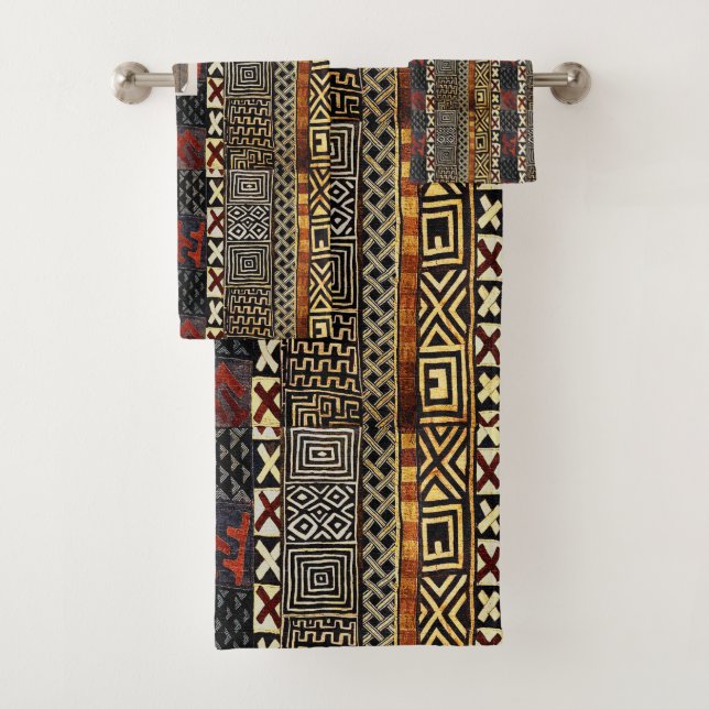 Conjunto De Toalhas African Kuba Cloth Bath Towels (Insitu)