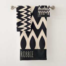 Conjunto De Toalhas Africano Marocco Onda Padrão Geométrico Dourado