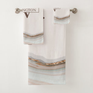 Conjunto De Toalhas Agate Stone Marble Monograma Nome