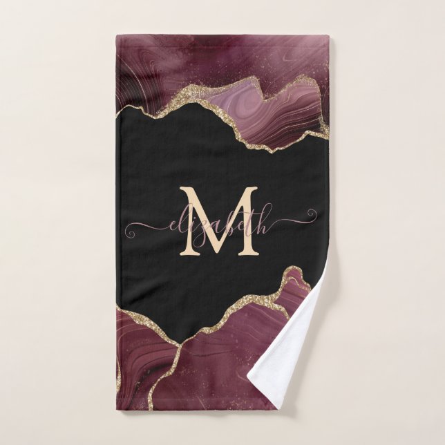 Conjunto De Toalhas Agato de Borgonha Glitter Dourado Elegante Na moda (Toalha de mão)