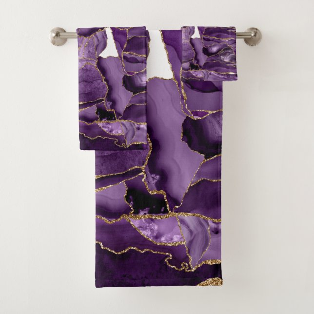 Conjunto De Toalhas Agato de brilho de ouro e roxo (Insitu)