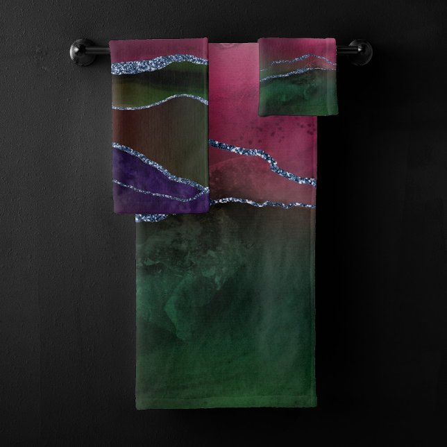 Conjunto De Toalhas Agato Vibrante | Toneladas Ricas, Rosa e Verde (Criador carregado)
