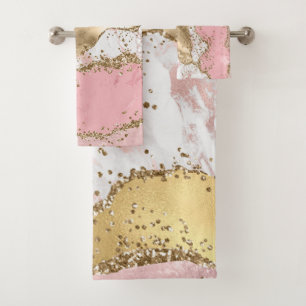 Conjunto De Toalhas Agitação de brilho do mármore Dourado rosa