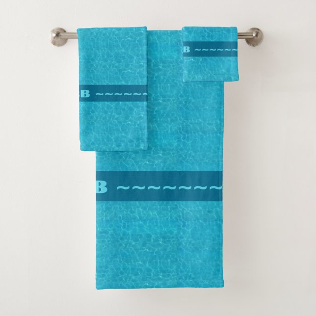 Conjunto De Toalhas Água Azul com Iniciais (Insitu)