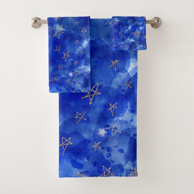 Conjunto De Toalhas Água-forte Azul Caprichosa Lua Estrelas Bronze Dou (Insitu)